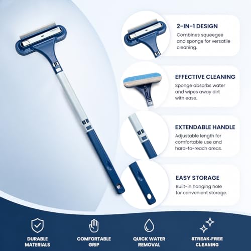Window Screen Cleaning Brush, 2026 Upgraded 3 in 1 Mesh Cleaner Brush, Window Screen Cleaner Tool with Squeegee, Multifunctional Screen Brush, Double Sided Wet & Dry Dual Use (Blue )