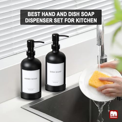 GMISUN Black Soap Dispenser with Silicone Sleeve Boot, 2 Pack Glass Bathroom Hand Soap Dispensers with Stainless Steel Pump, 17 Fl Oz Kitchen Hand and Dish Soap Dispenser Set, Liquid Dispensers Bottle - color: Black Bottle + Black Pump + Silicone Boot, si