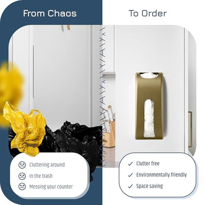 Manterio Wall Mount Plastic Bag Organizer | Durable Plastic Grocery Bag Saver | Smudge Proof, Fingerprint Resistant - color: Gold