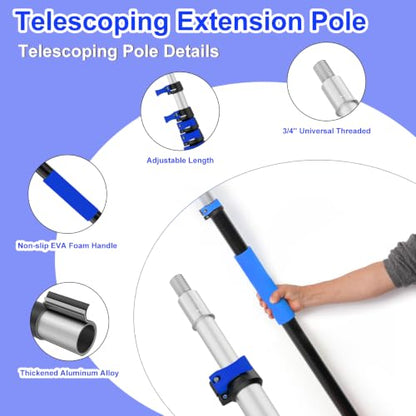30FT Reach Telescopic Extension Pole-5-24FT Multi-Purpose Extension Pole with Easy Flip Lock, Universal Twist-on Metal Tip, Lightweight Sturdy Aluminum Paint Roller Extension Pole for Window Cleaning - size: 24FT