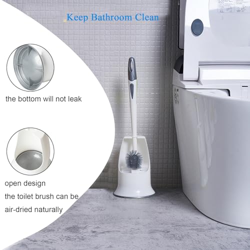 2 Pack Toilet Bowl Brush with Holder for Bathroom, Under-Rim Double Brush Head, Long Handle Household Cleaning Brushes Set (2 Pack Grey Brush with Holder) - color: 2 Pack Grey Brush With Holder