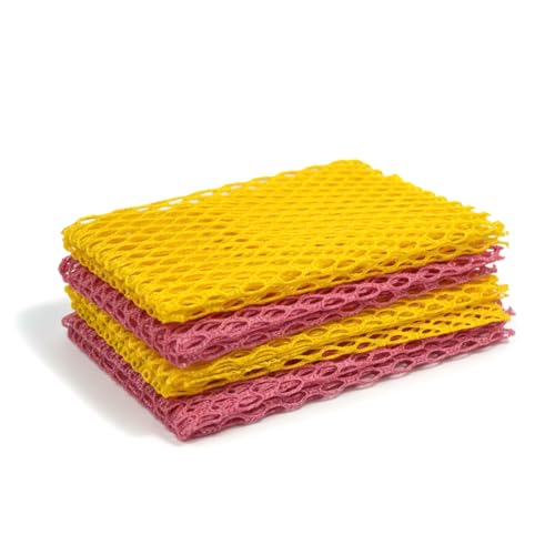 Mesh Dish Scrubber [4-Pack], Innovative Net Dish Cloths for Kitchen Cleaning, Non-Scratch & Fast Drying Scrubber for Pots, Pans, and Dishes (2 Yellow & 2 Pink)
