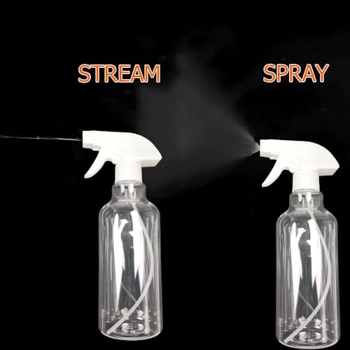 Heavy Duty Clear Plastic Spray Bottles 500ml/17oz 2 Pack, Leak Proof, Mist/Stream Adjustable Nozzle, Refillable, Professional Quality for Cleaning Solutions, Essential Oils, Hair