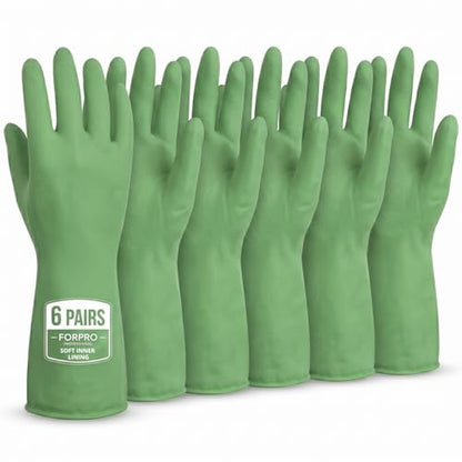 ForPro Natural Rubber Gloves, 6 Pairs Reusable Multi-Purpose Household Cleaning Gloves with Soft Inner Lining, Waterproof & Chemical-Resistant, Lime Zest, Small - color: Lime Zest, size: Small