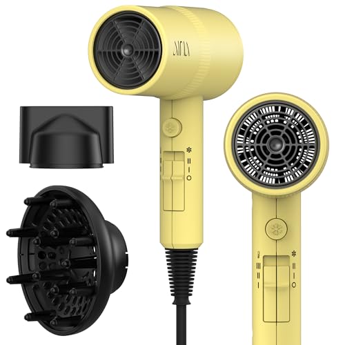 AINA Hair Dryer with Diffuser, Blow Dryer for Women | Advanced Ionic Technology, Ceramic Coating | Cold Shot Features Turbo Heat for Fast Drying and Shine 110V/ALCI (Zest Yellow) - color: Zest Yellow, size: 3 Piece