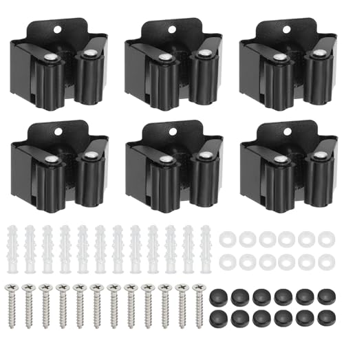 PATIKIL Broom and Mop Holder, 6 Pack Wall Mounted Stainless Steel Mop Hanger Heavy Garden Tool Organizer Rack Hanging Clips with Screws for Home Garage, All Black - color: All Black