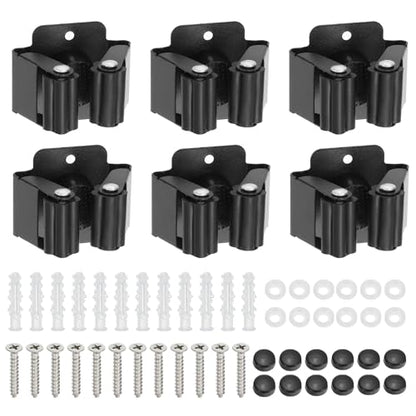 PATIKIL Broom and Mop Holder, 6 Pack Wall Mounted Stainless Steel Mop Hanger Heavy Garden Tool Organizer Rack Hanging Clips with Screws for Home Garage, All Black - color: All Black