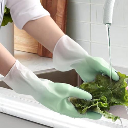 Long Cuff Cleaning Gloves Waterproof Reusable Household Gloves Anti Slip Grip for Kitchen Dishwashing Bathroom Garden Tasks - color: Green, size: Large