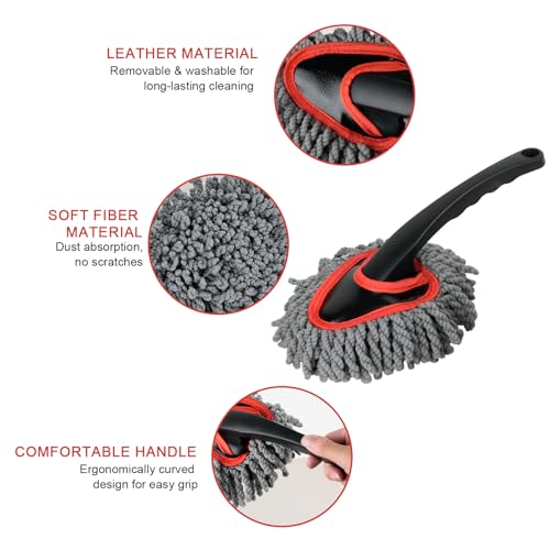 Car Duster Exterior Scratch Free,Microfiber Car Duster with Extendable Handle, with 3PCS Detailing Brush, Exterior Interior Multipurpose for SUV,Truck,RV