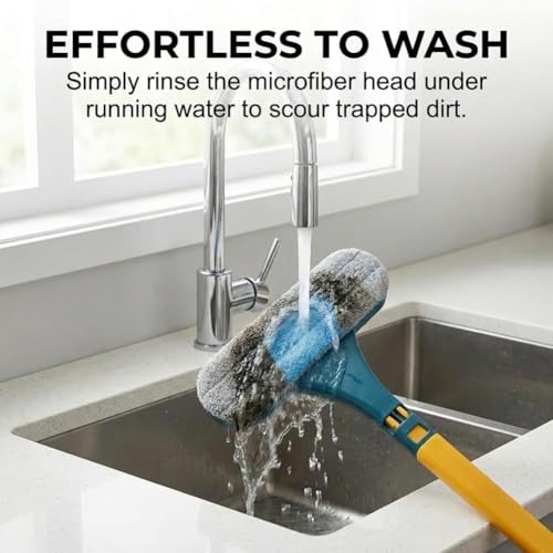3 in 1 Window Screen Cleaner for Patio and Porch, 64cm Multi Purpose Cleaning Brush with 30 Degree Angled Handle for Home Deep Cleaning (Blue)