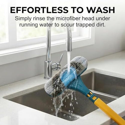 3 in 1 Window Screen Cleaner for Patio and Porch, 64cm Multi Purpose Cleaning Brush with 30 Degree Angled Handle for Home Deep Cleaning (Blue)