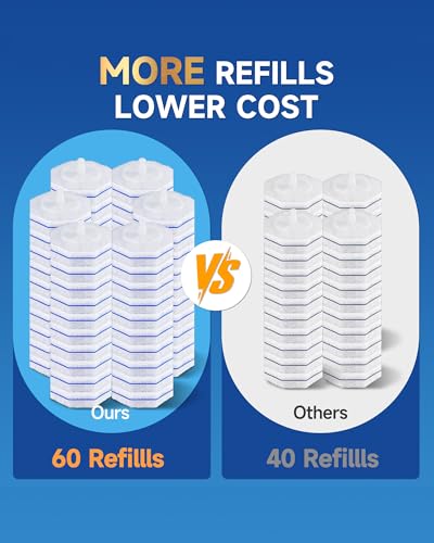 60 Count Toilet Wand Refills for Clorox, 5X Cleaning Power Toilet Bowl Wand Refills & High-Density Disposable Toilet Brush Scrubber - No Falling Apart, Instant Foam for Bathroom Cleaning - size: 1 Count (Pack of 60)