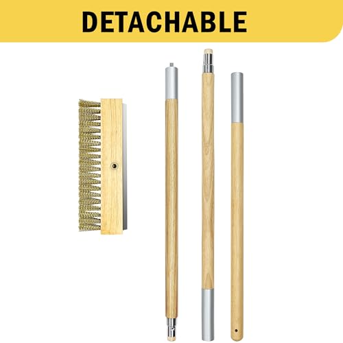 Pizza Oven Brush with Scraper,60-Inch Adjustable-Length Long Wood Handle Brass Bristles,Outdoor Pizza Oven Brush - size: 60 inch