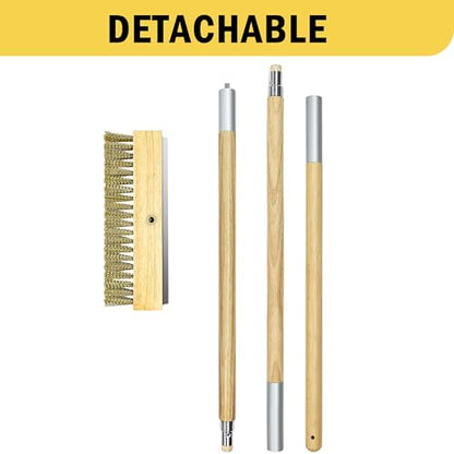 Pizza Oven Brush with Scraper,60-Inch Adjustable-Length Long Wood Handle Brass Bristles,Outdoor Pizza Oven Brush - size: 60 inch