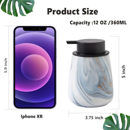 12Oz Ceramic Liquid Soap Dispenser - Modern Lotion Hand Soap Dispenser with Easy-to-Press Black Pump, Reusable and Refillable Dish Soap Dispensers for Bathroom & Kitchen, Marble Blue - color: Marble Blue, style: Liquid Pump