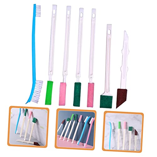 minkissy Disposable Crevice Cleaning Brush Set 7Pcs Small Cleaning Tool for Bathroom Shower Head Toilet Rim with Long Handle