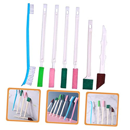 minkissy Disposable Crevice Cleaning Brush Set 7Pcs Small Cleaning Tool for Bathroom Shower Head Toilet Rim with Long Handle