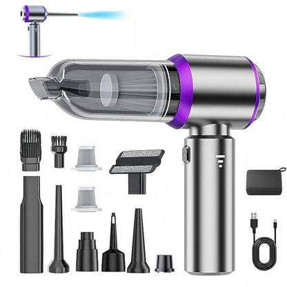 Handheld Car Vacuum Cleaner, 21000PA Rechargeable High Power Cordless Mini Vacuum Cleaner and Blower 4-in-1 with 3 Gear, Vacuum with Brushless Motor for Car, Home, Office, PC