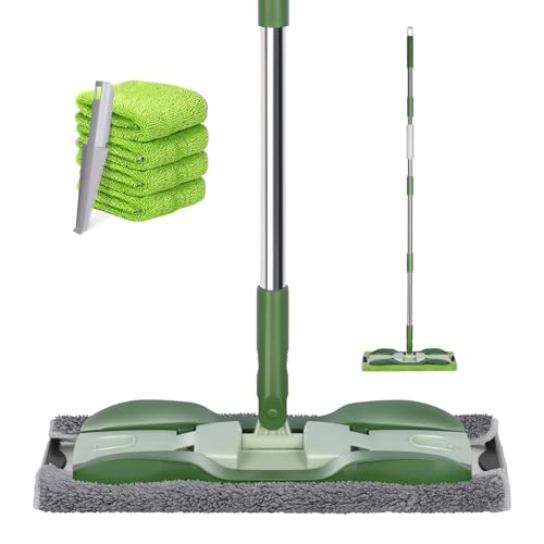 Microfiber Mops for Floor Cleaning,Masthome Professional Floor Mops with Washable Pads 4pcs,Wet Dry Use Flat Mop with 59'' Long Stainless Steel Handle,dust mop for Hardwood Floors Suitable Office Home - color: Green Professional