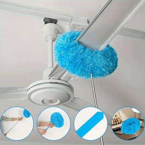 Duster Mop with Extension,Dust Mop Reusable Fan Cleaning Tool for Home, Car, Office, Blades, Windows, Glass Furniture,Blue - color: Blue