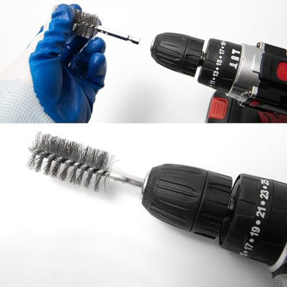 6 PCS Stainless Steel Wire Bore Brush Set, 1/4" Hex Shank Twisted Drill Brushes, 8/10/12/15/17/19mm for Rust Removal & Pipe Tube Cleaning