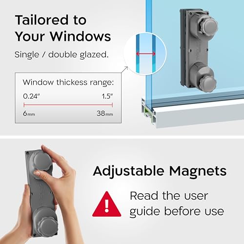 Tyroler Magnetic Window Cleaner Tool | The Silicone Glider R-3 AFC Fits Windows 0.2"-1.5" Thick | Double Sided Outside Window Cleaner Tool | Adjustable Control