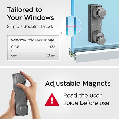 Tyroler Magnetic Window Cleaner Tool | The Silicone Glider R-3 AFC Fits Windows 0.2"-1.5" Thick | Double Sided Outside Window Cleaner Tool | Adjustable Control