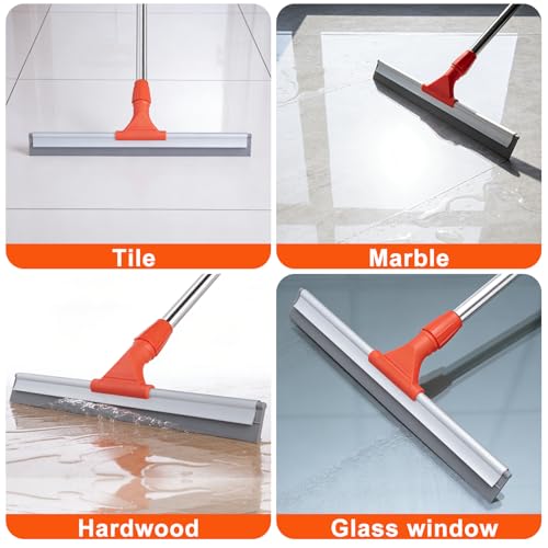 ITTAR Floor Squeegee with 60" Stainless Steel Handle, 17.2" Silicone Blade Floor Scrubber for Bathroom, Shower, Garage, Tile, Window and Water Removal