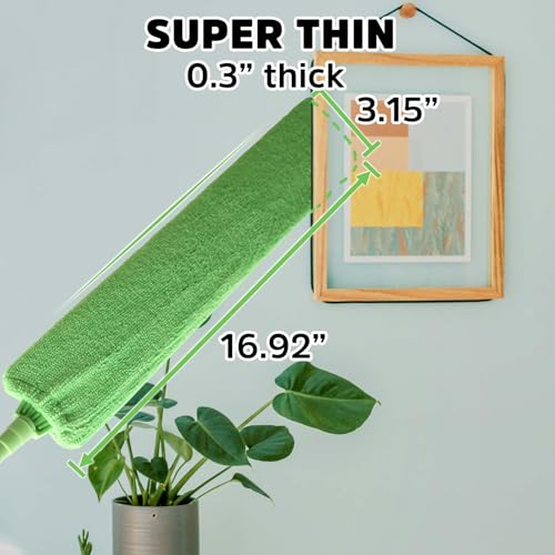 Retractable Gap Dust Cleaner Under Appliance Cleaning Tool, Bafezoze Flat Duster for Under Refrigerator Fridge Stove Couch Bed, Skinny Thin Duster for Tight Spaces - size: Gap Duster Green 2PCs