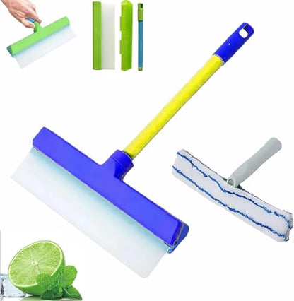 Byblix Window Squeegee, Byblix Recyclable Silicone Window Squeegee Kit, 3 in 1 Window Cleaning Scraper with Silicone Squeegee Microfiber Scrubber (Blue*1) - color: Blue*1