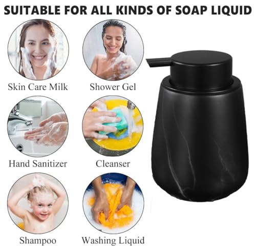 12Oz Ceramic Liquid Soap Dispenser - Modern Lotion Hand Soap Dispenser with Easy-to-Press Black Pump, Reusable and Refillable Dish Soap Dispensers for Bathroom & Kitchen, Marble Black - color: Marble Black, style: Liquid Pump
