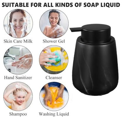 12Oz Ceramic Liquid Soap Dispenser - Modern Lotion Hand Soap Dispenser with Easy-to-Press Black Pump, Reusable and Refillable Dish Soap Dispensers for Bathroom & Kitchen, Marble Black - color: Marble Black, style: Liquid Pump