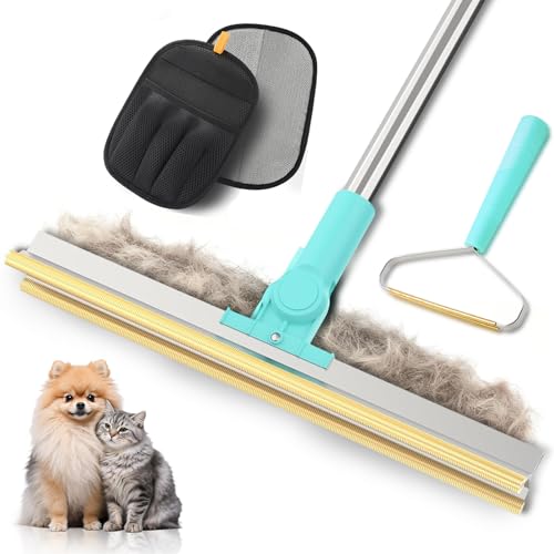 Carpet Rake for Pet Hair Removal, Upgraded 3 In 1 Reusable Dog Hair Carpet Rake Kit, Adjustable Handle for Deep Clean Dog & Cat Hair Remover, Lint Remover Scraper for Carpets, Mats, Rugs, Car&Couch - color: Carpet Rake With Glove 3pcs