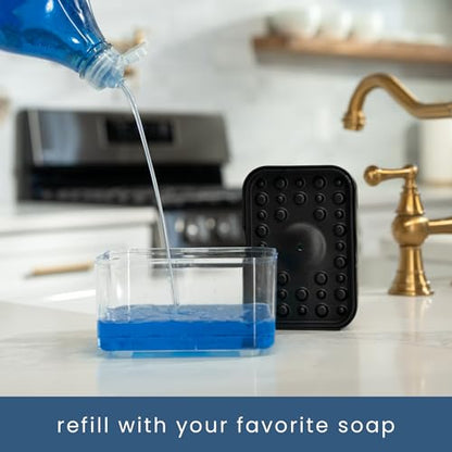 S&T INC. Dish Soap Dispenser and Sponge Holder for Kitchen Sink with Enhanced Features, Sponge Included, 13 Ounces, Matte Black - color: Matte Black