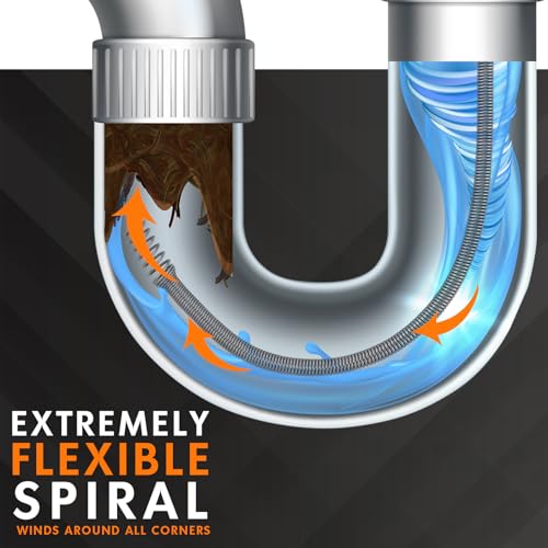 Threlaco 50 ft Drain Auger Plumbing Snake for Heavy Deep Blockages 3/8" Diameter Flexible Plumbing Cables Drain Snake for Kitchen Bathroom Shower Sink Cleaning Drainage Clogs - size: 50 Ft, 3/8" Diameter