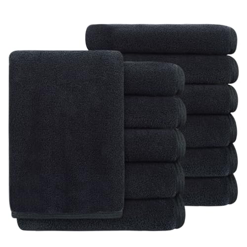 SINLAND Absorbent Coral Velvet Washcloth Ultra Soft Microfiber Face Towels 12 x 12 inch Multi-Purpose Face Cloths for Household and Sport - color: Blackx12, size: 12x12 Inch
