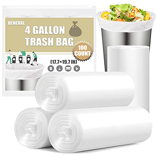 Small Trash Bags 4 Gallon - 100 Count 4 Gallon Trash Bag, Small Garbage Bags for Office Bedroom Bathroom Trash Bags, White 4 Gal Small Trash Can Liners - style: 4 Gallon-100 Count