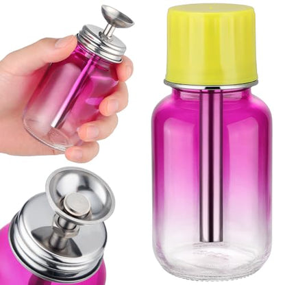 Noverlife 4Oz / 120ml Acetone Pump Dispenser with Cover, Alcohol Pump Dispenser Bottle Acetone Bottle Dispenser, Glass Push Down Pump Dispenser Nail Alcohol Bottle for Makeup Remover - Gradient Purple - color: D - 1pcs - Purple Round Shaped