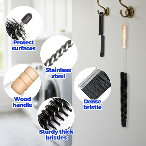 Holikme Dryer Vent Cleaner Kit - Flexible Lint Brush Remover Cleaning Tool | 27.5in flexible 304 steel shaft & nylon bristles, removes lint dust pet hair for vent, fridge coil & tight corners