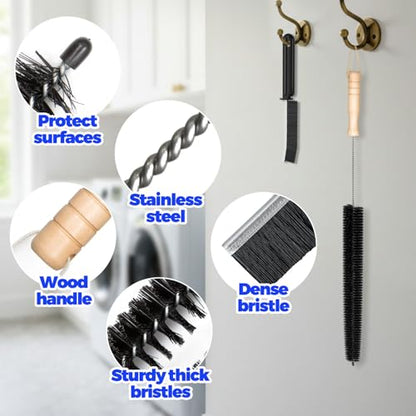 Holikme Dryer Vent Cleaner Kit - Flexible Lint Brush Remover Cleaning Tool | 27.5in flexible 304 steel shaft & nylon bristles, removes lint dust pet hair for vent, fridge coil & tight corners