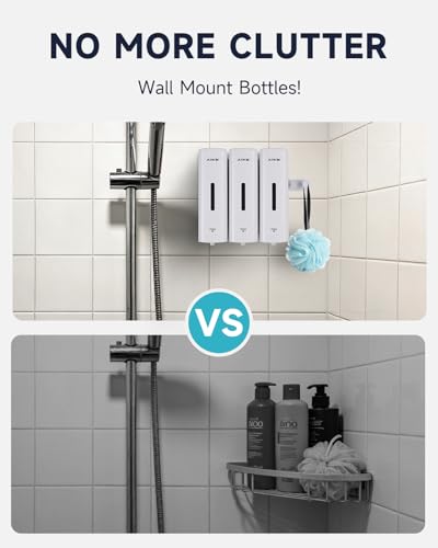 AIKE 3 Chambers Shower Shampoo and Conditioner Dispenser 3 x 11.8 fl.oz. for Bathroom(White) - color: White, size: Triple Chamber