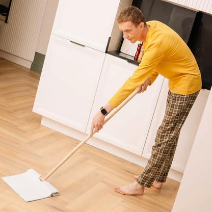 Cuban Style Wood Mop Set 40 Inch T Stick with 3 Pcs Microfiber Squeegee Mopping Towel Floor Cloth Kitchen, Bathroom Cleaning, Washing Trapeador, 15 x 24 Inch Reusable Drying Towel(White)