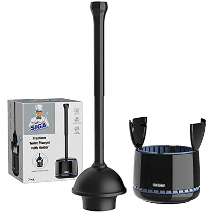 MR.SIGA Toilet Plunger with Holder, Heavy Duty Toilet Plunger and Holder Combo for Bathroom Cleaning, Black - color: Black