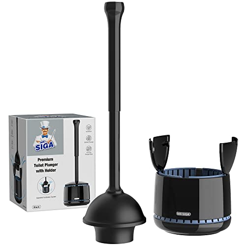 MR.SIGA Toilet Plunger with Holder, Heavy Duty Toilet Plunger and Holder Combo for Bathroom Cleaning, Black - color: Black
