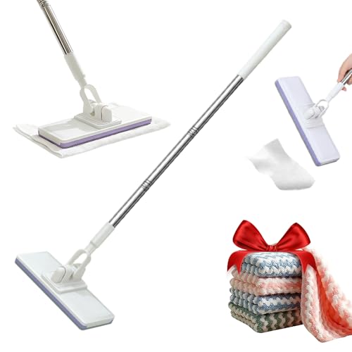 Disposable Dust Mop with 10 Reusable Cloths, 2026 New Convenient Cloth Changing Mini Mop 38" Long Handle Wet and Dry Flat Mopping, Sweeper Stick Lightweight Snap for Corners Multi Surface (5 Clothes) - color: 5 Clothes