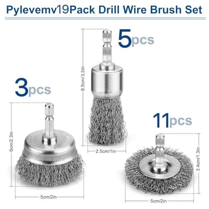19Pcs Professional Wire Wheel Brush, Carbon Steel Wire Cup Brush for Drill, Wire Brush for Cleaning Rust, Brush Drill Attachments with 1/4 Inch Hex Shank - style: 19Pcs