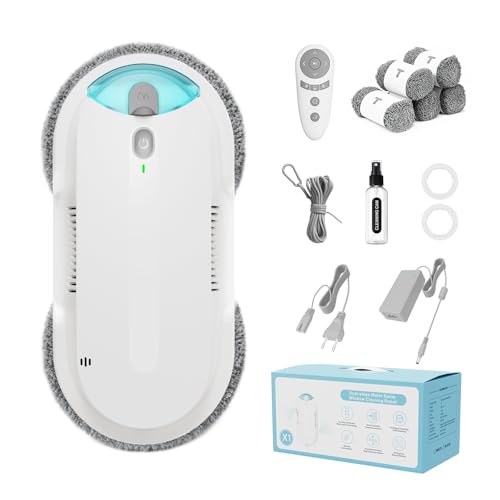 Window Cleaning Robot - Double Helix 4800-6400Pa Suction, Dual Ultrasonic Spray, 85ml Tank, Edge Detection, Anti-Drop, 3 Cleaning Modes for Streak-Free Glas - color: White