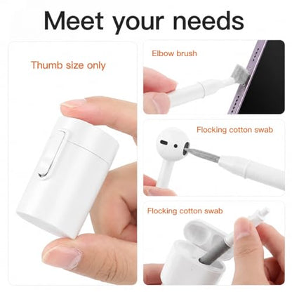 Professional 4-in-1 Earbud Cleaning Kit, Multi-Function Cleaning Pen for AirPods Pro 1 2 3, Laptop Keyboard Cleaner Tool with Metal Nib, High-Density Brush and Flocking Sponge - White - color: 5-in-1 White