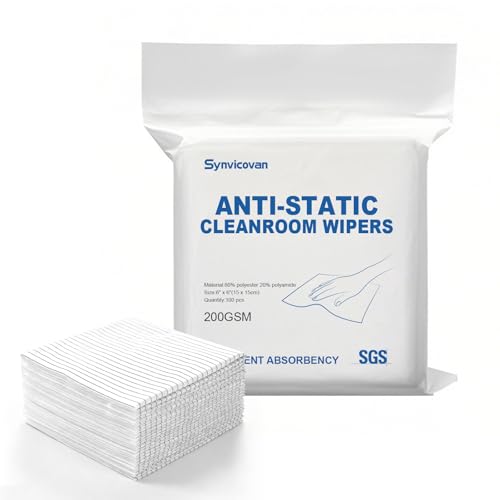Anti-Static Microfiber Wipes 6"x6"(100 Pcs,Class 100, 200GSM) Lint Free Cloths Reusable Special ESD protection design is suitable for protecting sensitive electronic components and tools - size: 6" x 6" (Pack of 100)