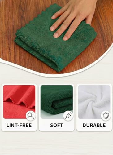 Extra Large Microfiber Scalloped Edge Kitchen & Home Cleaning Towels (16"x19", 4-Pack (Red, Green, & White) - Ultra Plush, Lint Free, Reusable, Non-Scratch, Highly Absorbent Dish Cloths - Everyday Use - color: Red & Green (4-pack)